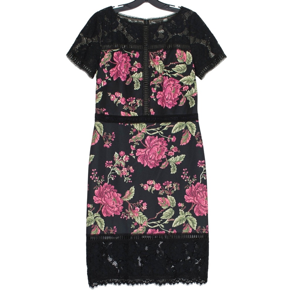Tadashi Shoji Floral Lace Dress Sheath Cocktail Wedding Guest Formal Black 10